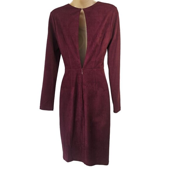 WOW Culture Open Back Bodycon Dress Sz S Faux Suede LaceUp Thigh Slit Wine - Picture 2 of 9